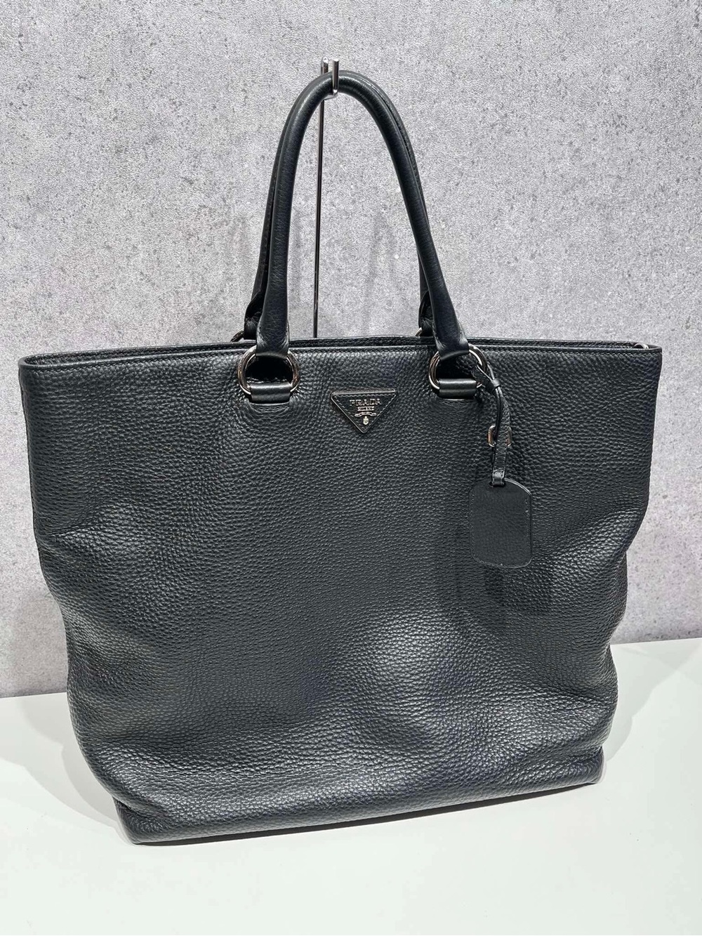 Prada Black Textured Leather Top-Handle Tote